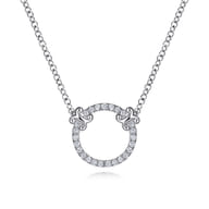 14K White Gold Open Diamond Circle Pendant Necklace