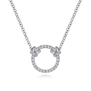14K White Gold Open Diamond Circle Pendant Necklace