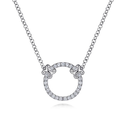 14K White Gold Open Diamond Circle Pendant Necklace