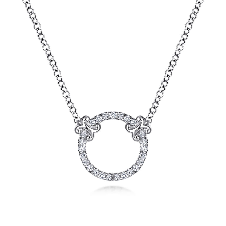 14K White Gold Open Diamond Circle Pendant Necklace - 0.13 ct - Shot 1
