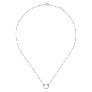 14K White Gold Open Diamond Circle Pendant Necklace