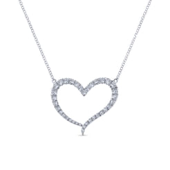 14K White Gold Open Diamond Heart Pendant Necklace
