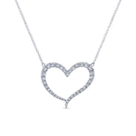 14K White Gold Open Diamond Heart Pendant Necklace