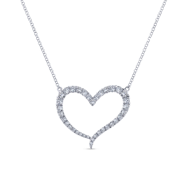 14K White Gold Open Diamond Heart Pendant Necklace - 0.75 ct - Shot 1