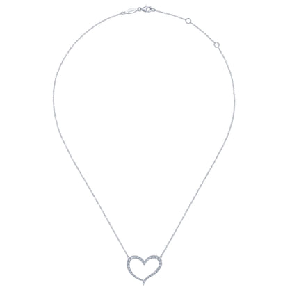14K White Gold Open Diamond Heart Pendant Necklace