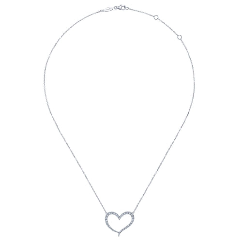 14K White Gold Open Diamond Heart Pendant Necklace - 0.75 ct - Shot 2
