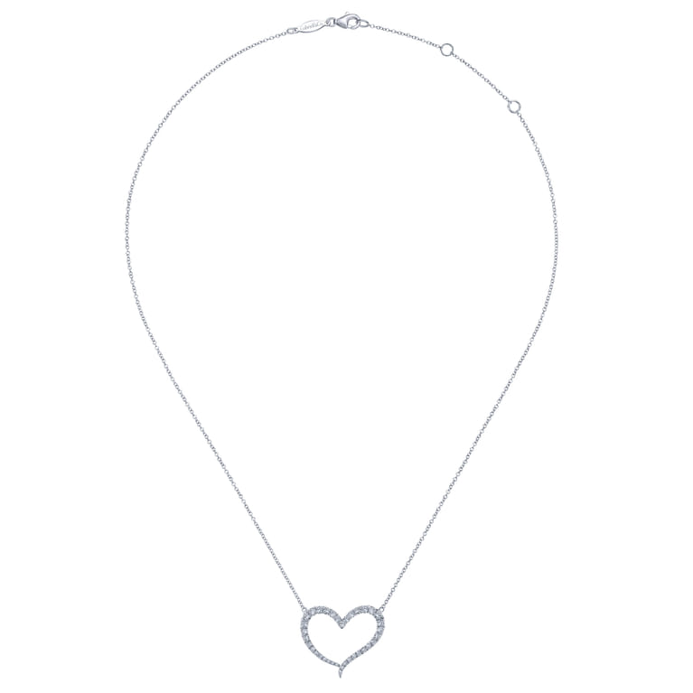14K White Gold Open Diamond Heart Pendant Necklace - 0.75 ct - Shot 2