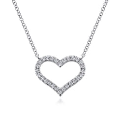 14K White Gold Open Diamond Heart Pendant Necklace