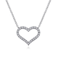 14K White Gold Open Diamond Heart Pendant Necklace