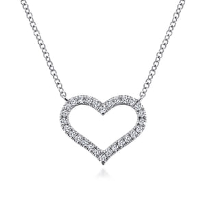14K White Gold Open Diamond Heart Pendant Necklace