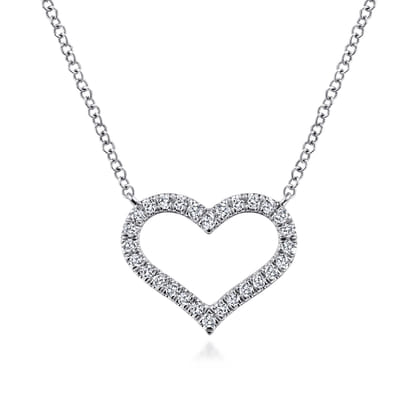 14K White Gold Open Diamond Heart Pendant Necklace