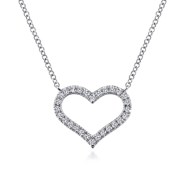 14K White Gold Open Diamond Heart Pendant Necklace - 0.23 ct - Shot 1