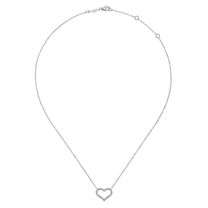 14K White Gold Open Diamond Heart Pendant Necklace