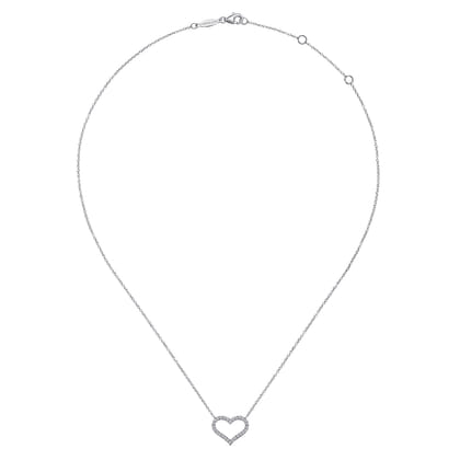 14K White Gold Open Diamond Heart Pendant Necklace