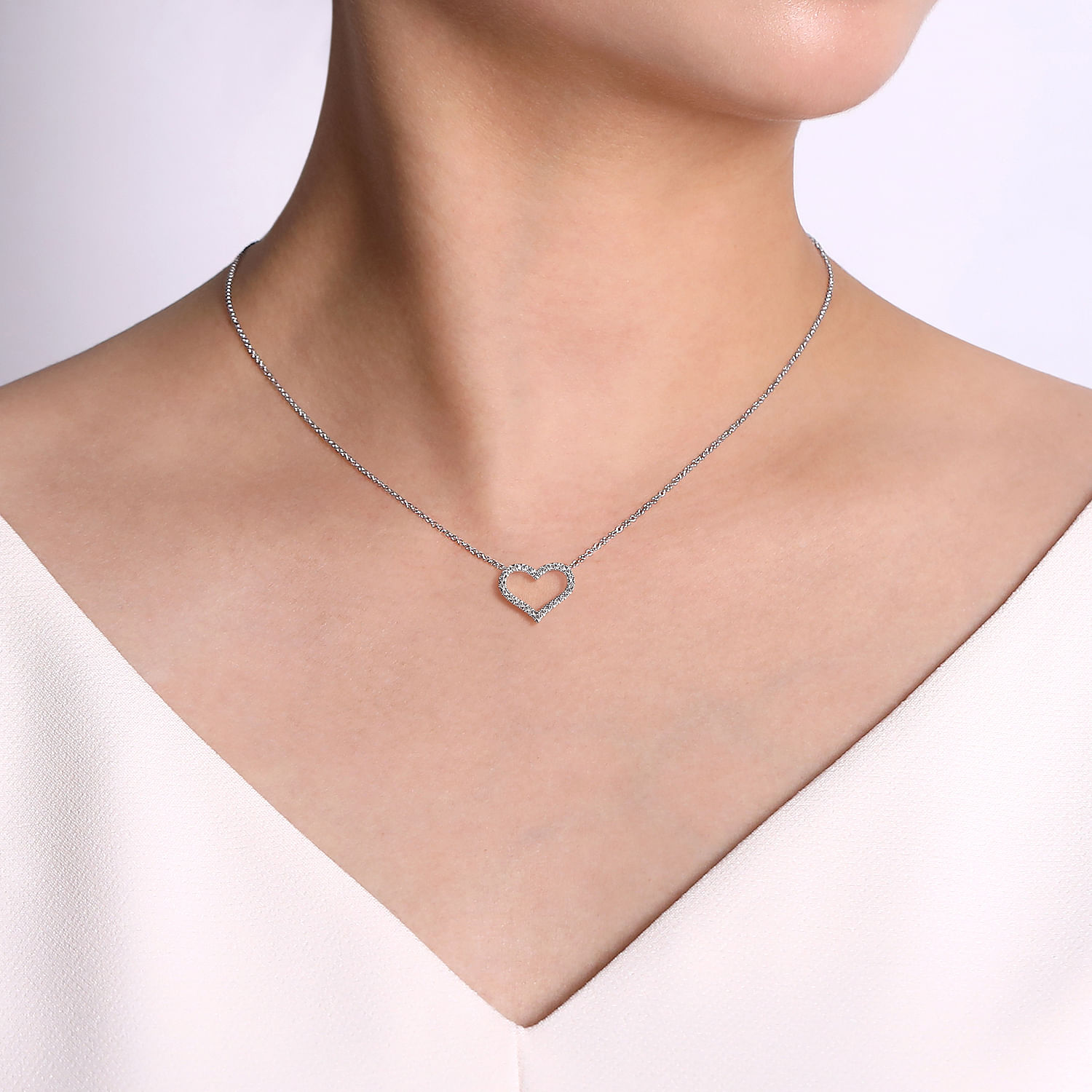 14K White Gold Open Diamond Heart Pendant Necklace - 0.23 ct - Shot 3