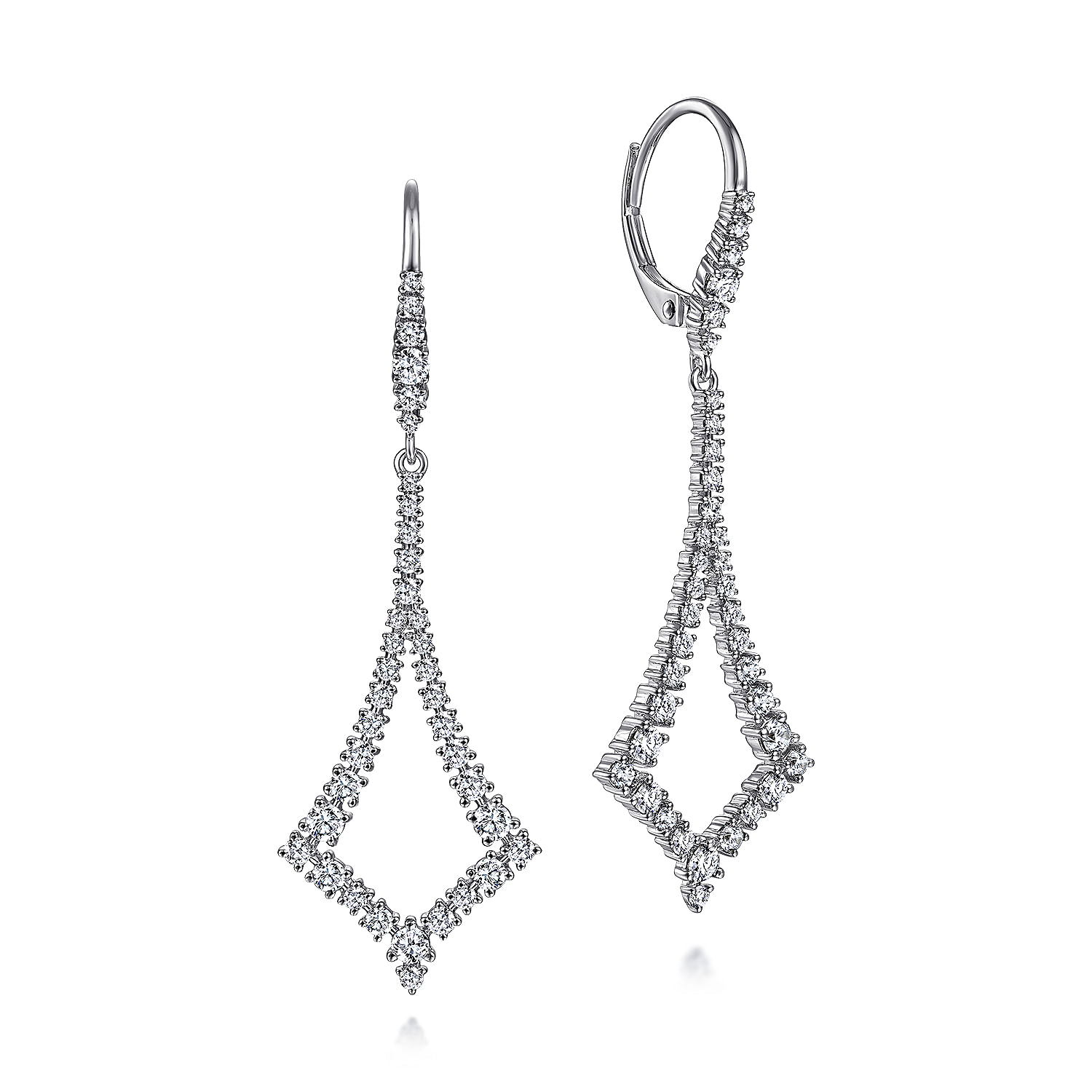 14K White Gold Open Diamond Kite Leverback Earrings