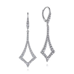 14K White Gold Open Diamond Kite Leverback Earrings