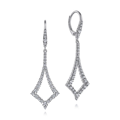 14K White Gold Open Diamond Kite Leverback Earrings
