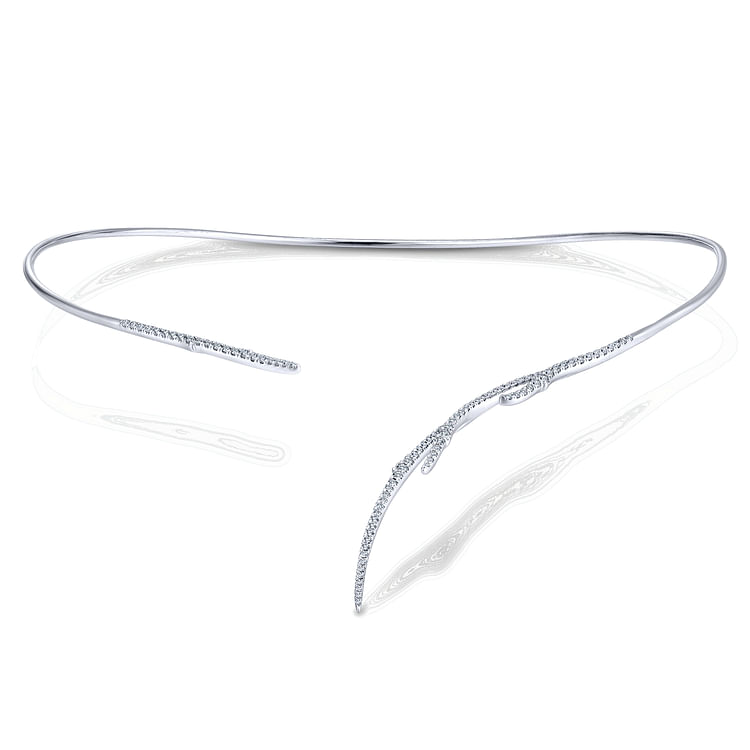 14K White Gold Open Diamond Pave Branch Necklace