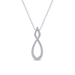 14K White Gold Open Diamond Pave Twisted Pendant Necklace