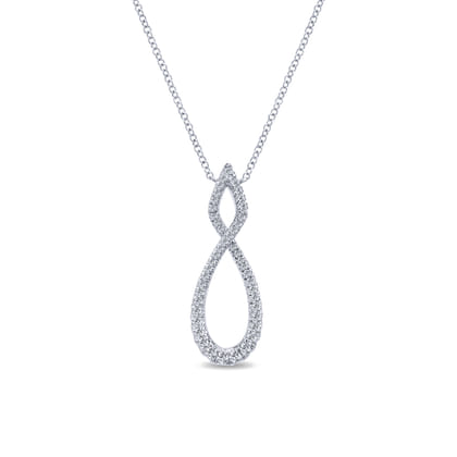 14K White Gold Open Diamond Pave Twisted Pendant Necklace