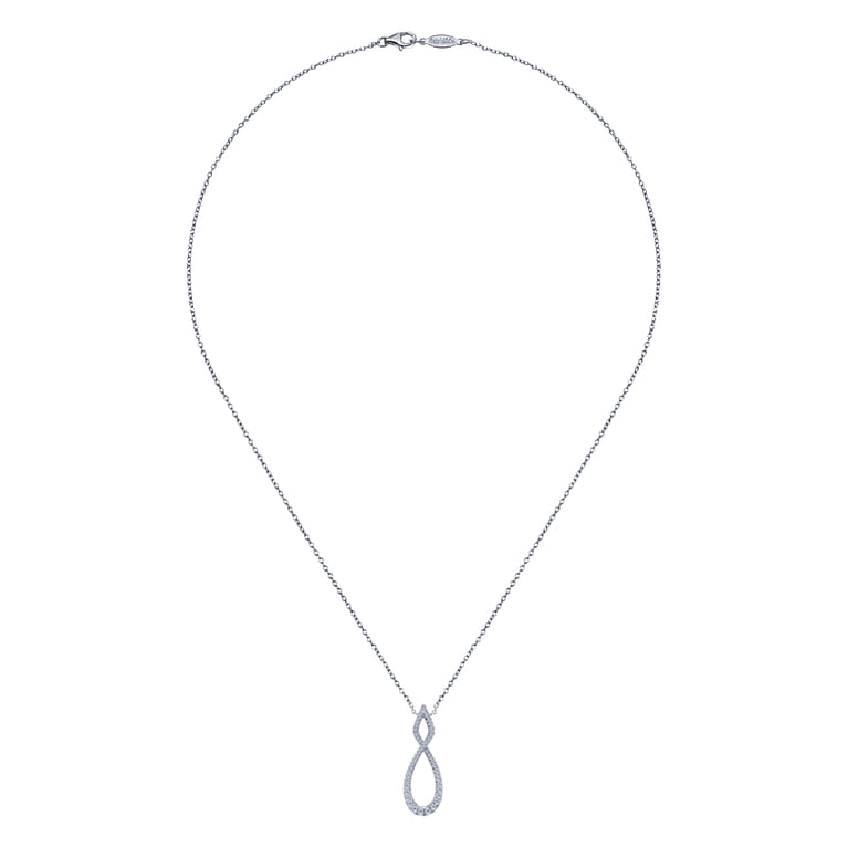 14K White Gold Open Diamond Pave Twisted Pendant Necklace - 0.42 ct - Shot 2