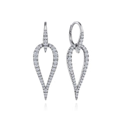 14K White Gold Open Diamond Teardrop Leverback Earrings
