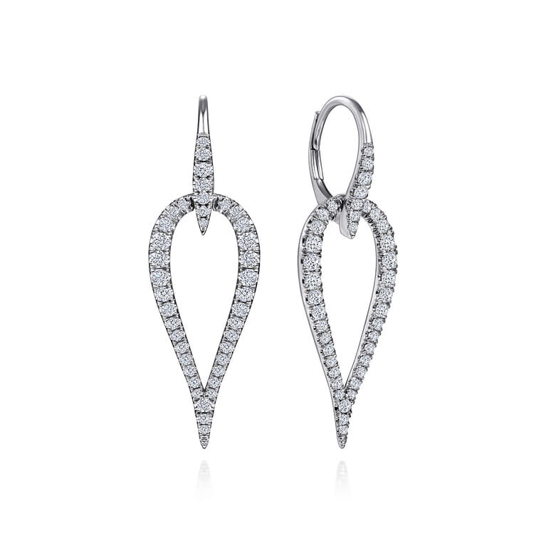 14K White Gold Open Diamond Teardrop Leverback Earrings - 0.9 ct - Shot 1