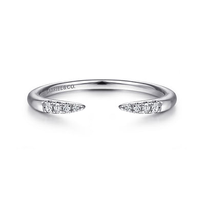 14K White Gold Open Diamond Tipped Stackable Ring