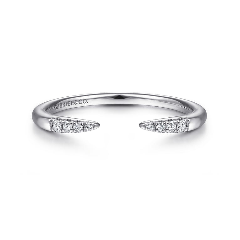 14K White Gold Open Diamond Tipped Stackable Ring - 0.05 ct - Shot 1