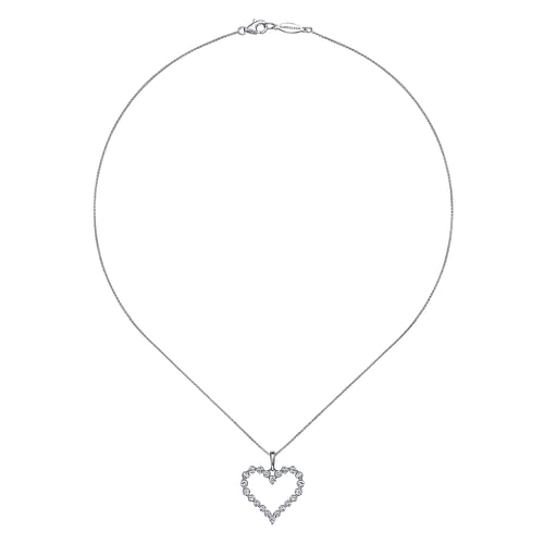 14K White Gold Open Heart Diamond Pendant Necklace - 0.85 ct - Shot 2