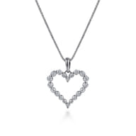 14K White Gold Open Heart Diamond Pendant Necklace