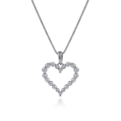 14K White Gold Open Heart Diamond Pendant Necklace