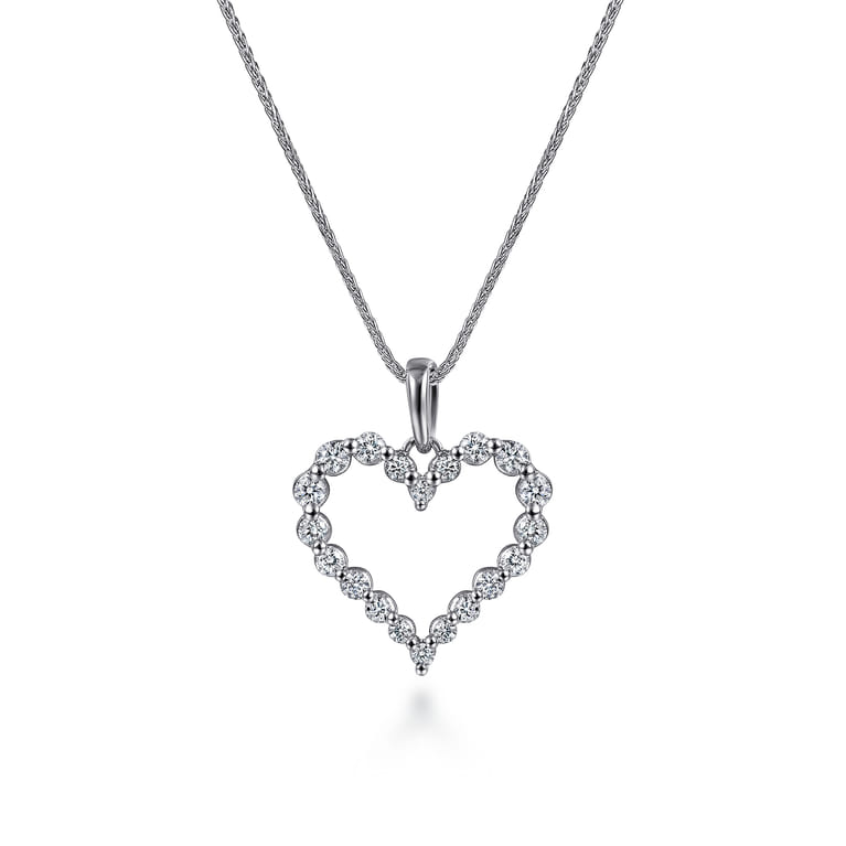 14K White Gold Open Heart Diamond Pendant Necklace - 0.45 ct - Shot 1