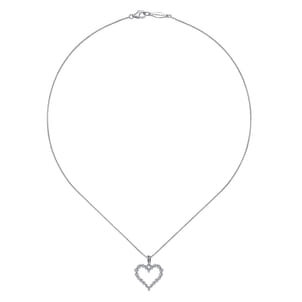 14K White Gold Open Heart Diamond Pendant Necklace