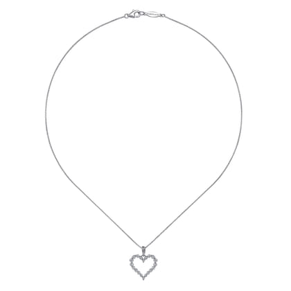 14K White Gold Open Heart Diamond Pendant Necklace