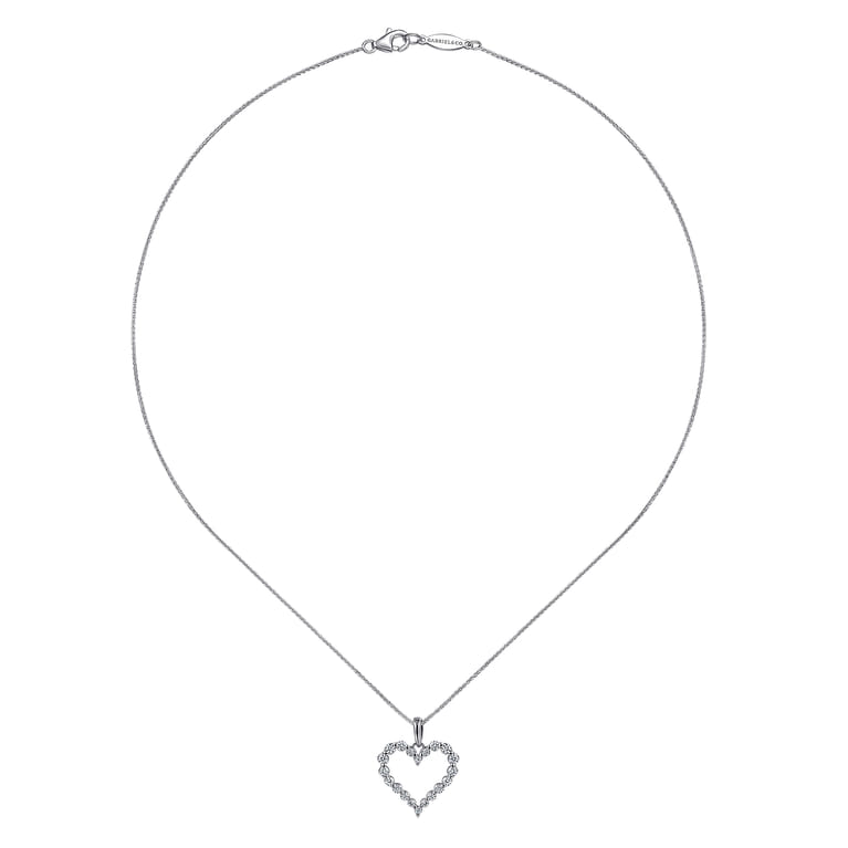 14K White Gold Open Heart Diamond Pendant Necklace - 0.45 ct - Shot 2