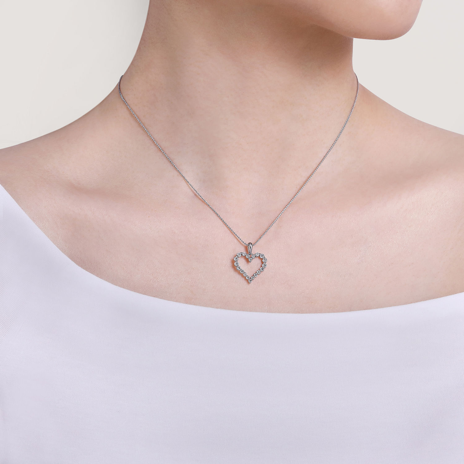 14K White Gold Open Heart Diamond Pendant Necklace - 0.45 ct - Shot 3