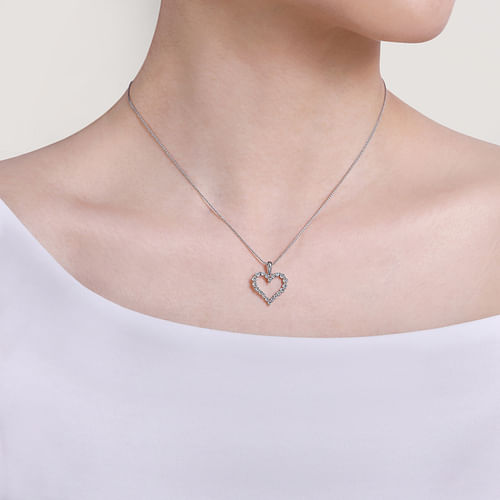 14K White Gold Open Heart Diamond Pendant Necklace - 0.45 ct - Shot 3