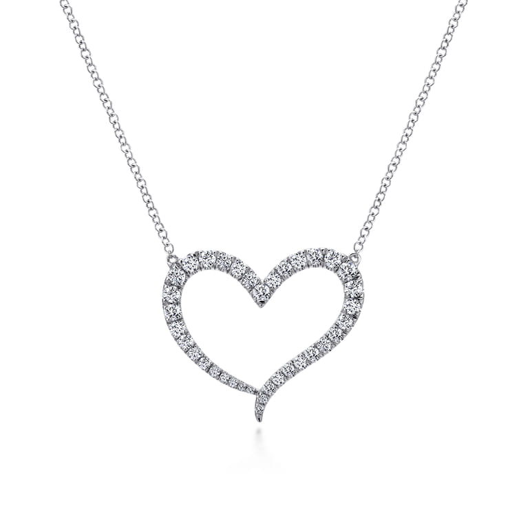 14K White Gold Open Heart Diamond Pendant Necklace - 0.5 ct - Shot 1
