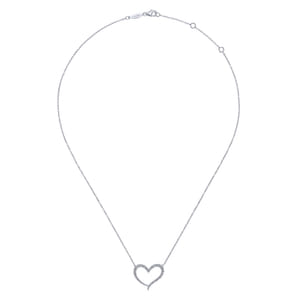 14K White Gold Open Heart Diamond Pendant Necklace