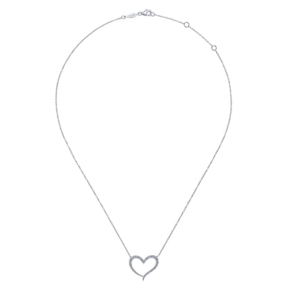 14K White Gold Open Heart Diamond Pendant Necklace