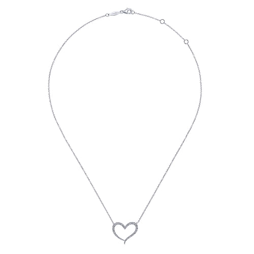14K White Gold Open Heart Diamond Pendant Necklace - 0.5 ct - Shot 2