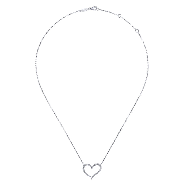 14K White Gold Open Heart Diamond Pendant Necklace - 0.5 ct - Shot 2