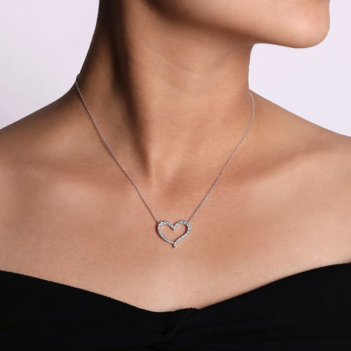 14K White Gold Open Heart Diamond Pendant Necklace - 0.5 ct - Shot 3