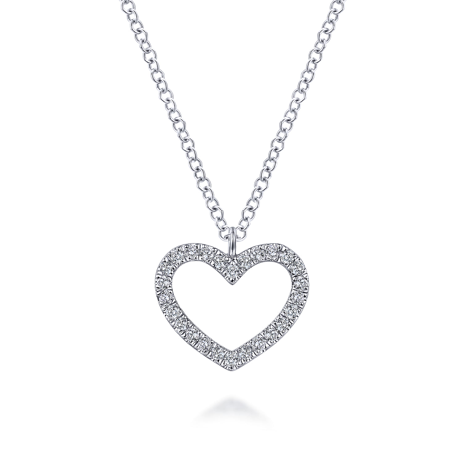 14K White Gold Open Heart Diamond Pendant Necklace - 0.13 ct - Shot 1