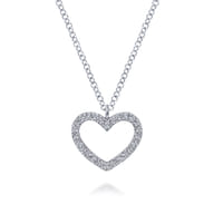 14K White Gold Open Heart Diamond Pendant Necklace