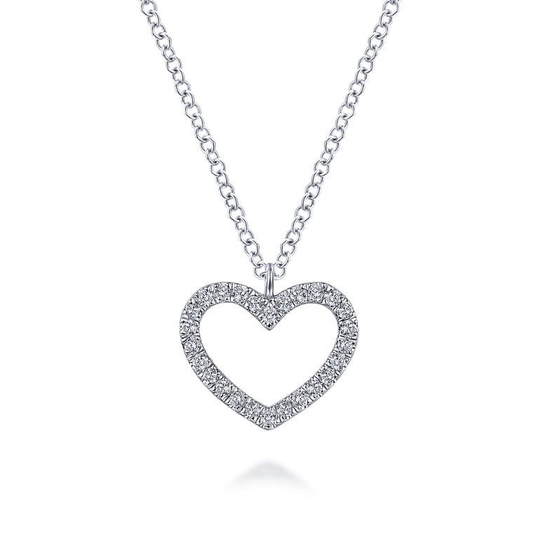 14K White Gold Open Heart Diamond Pendant Necklace - 0.13 ct - Shot 1