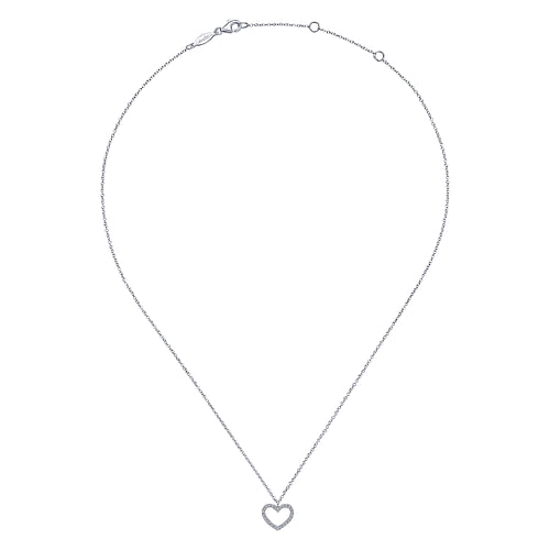 14K White Gold Open Heart Diamond Pendant Necklace - 0.13 ct - Shot 2