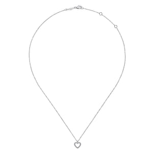 14K White Gold Open Heart Diamond Pendant Necklace